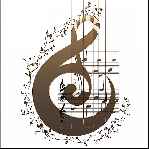 Photo treble clef with musical notes and floral design