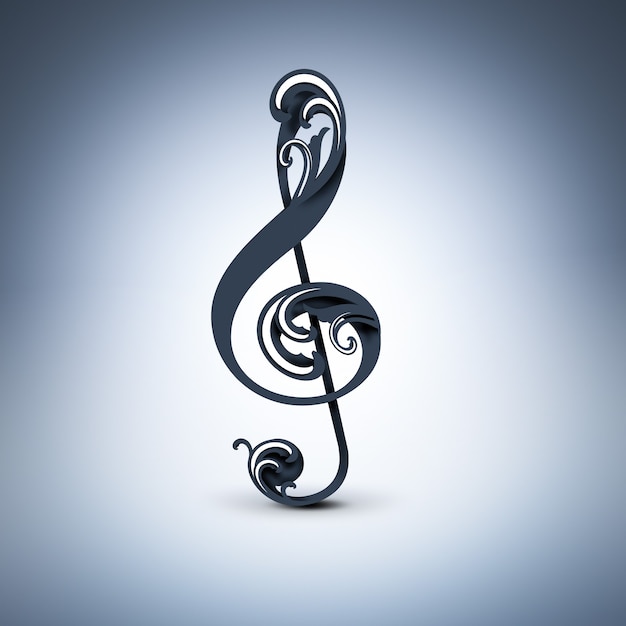 Treble clef with ornament on light background