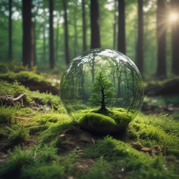 a tree in a ball that has a tree in it