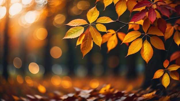 A tree branch with autumn leaves in the background