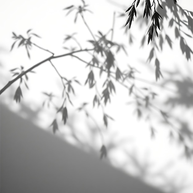 Photo a tree branch with leaves that is in front of a white background