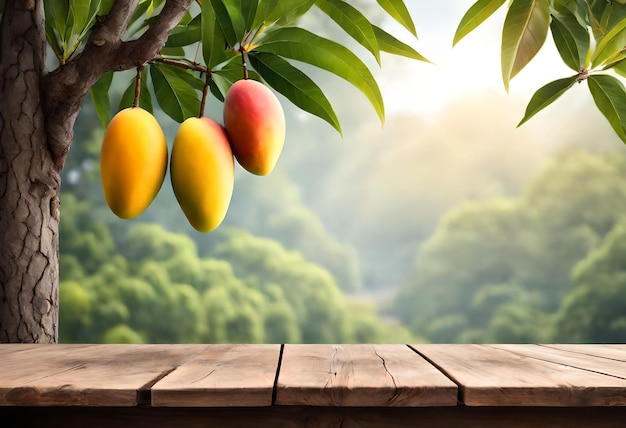 Photo a tree branch with mangoes hanging from it