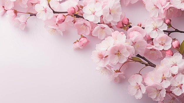 Tree branch with pink flowers on a light background