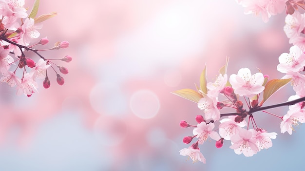 Tree branch with pink flowers on a light background