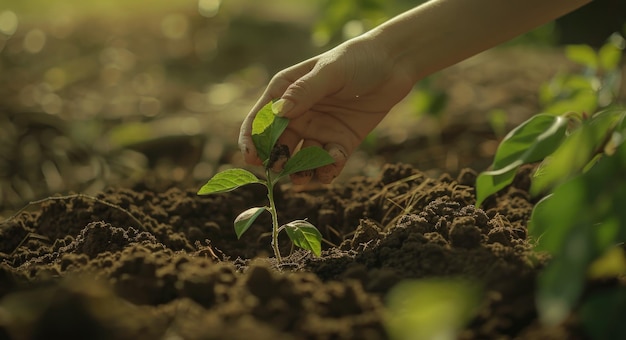 Tree Earth Hand Carefully Planting Young Tree in EcoFriendly Agriculture Concept