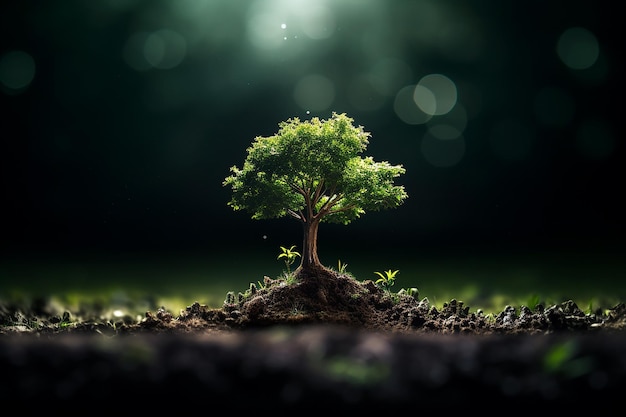 A Tree Emerging from the Ground on Background