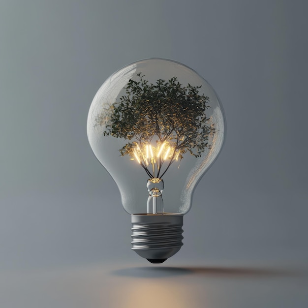 Tree Encased in Glowing Light Bulb Eco Concept Symbolizing Renewable Energy and Sustainable Growth