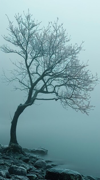 a tree in the fog