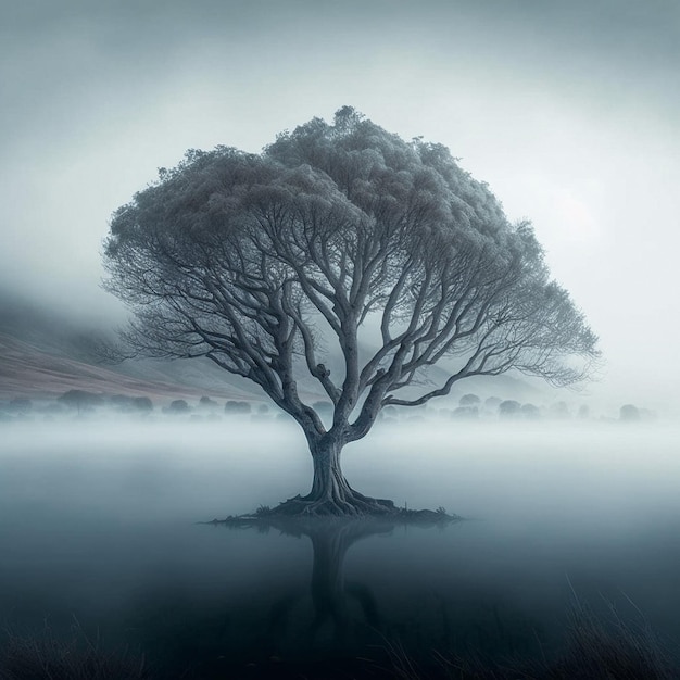 A tree in the fog