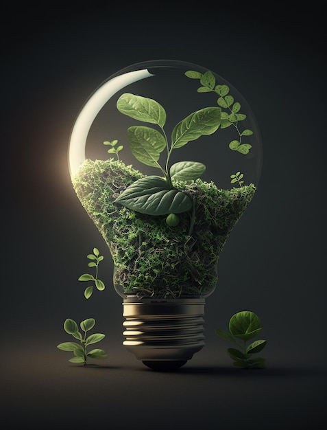 Tree forest plant life light bulb standing upright concept green energy Generative AI