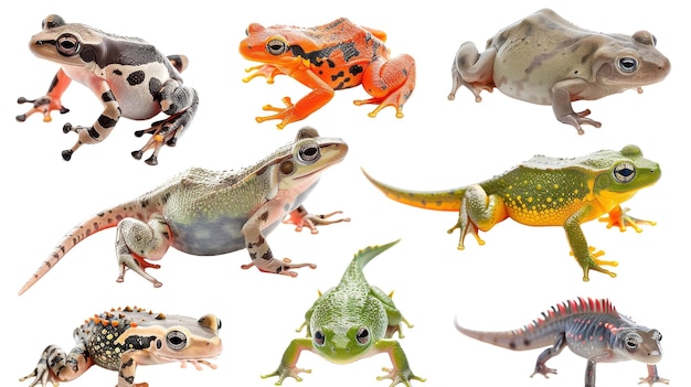 Tree Frog Salamander and Toad Collection on white background