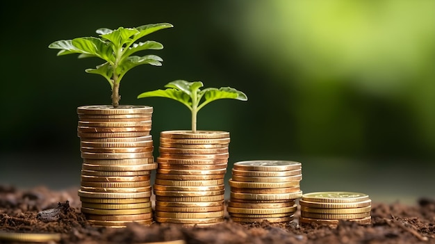 tree growing from coins for investment concept