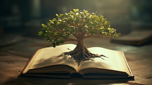 Tree growing from an open book Generative Ai