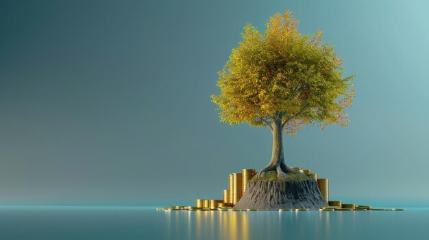 Tree growing on golden coins symbolizing green finance concepts 3d render