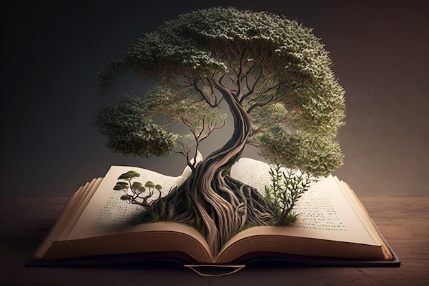 Tree Growing Out of an Open Book Generative AI