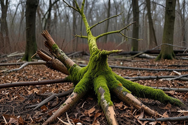 Photo a tree grows in a field with a tree growing out of it