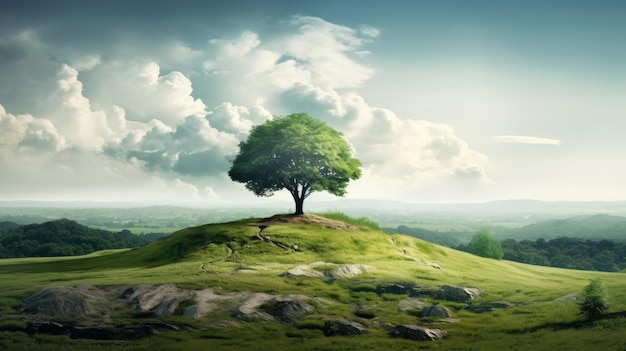 a tree on a hill