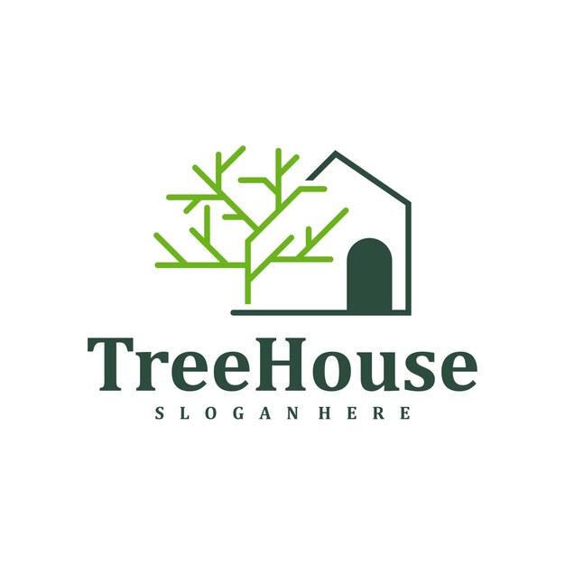 Photo tree house logo design template creative house tree logo vector illustration