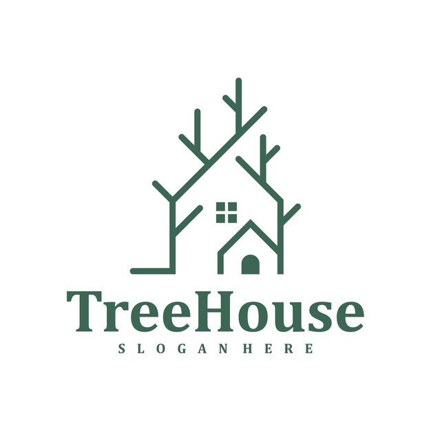 Photo tree house logo design template creative house tree logo vector illustration