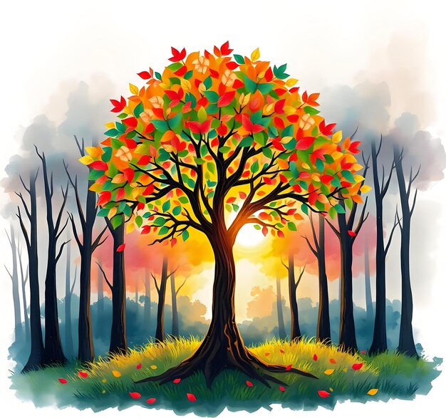 Photo tree image with single isolated color background