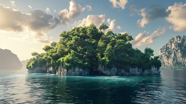 a tree is growing out of the water in the middle of the ocean