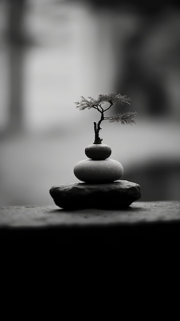 A tree is placed on top of some rocks.