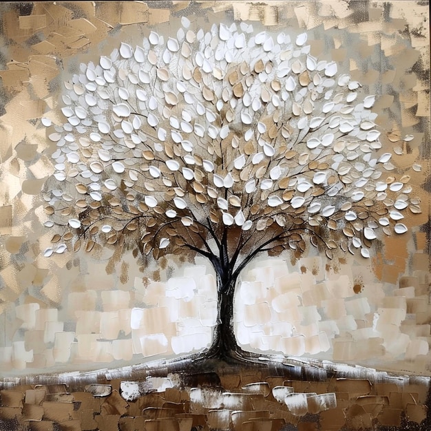 Tree of life beige brown and white painting art design