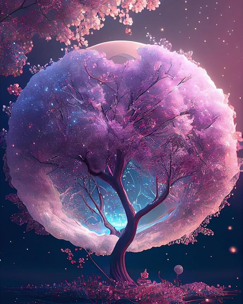 The tree of life is a painting of a tree with the moon in the center