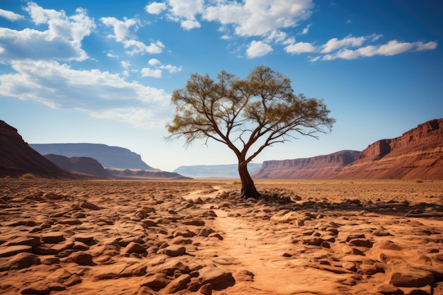 Tree of life in the middle of a desert landscape professional photography