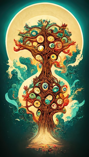 Tree of life sacred symbol Individuality prosperity and growth concept 3D illustration