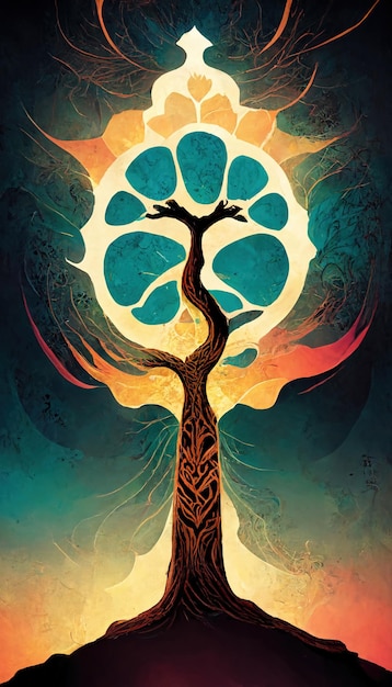 Tree of life sacred symbol Individuality prosperity and growth concept 3D illustration