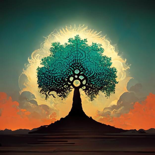 Tree of life sacred symbol Individuality prosperity and growth concept 3D illustration