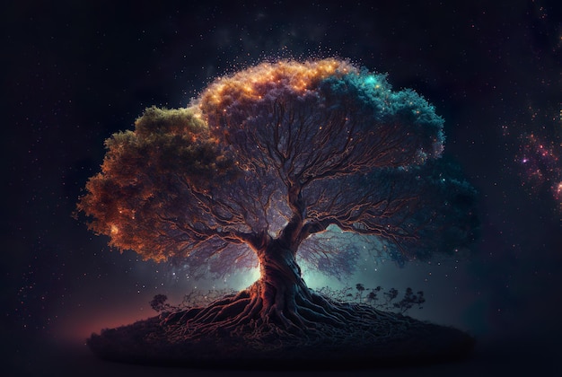 Tree of life stars in the night sky beautiful vibrant color scheme generative ai