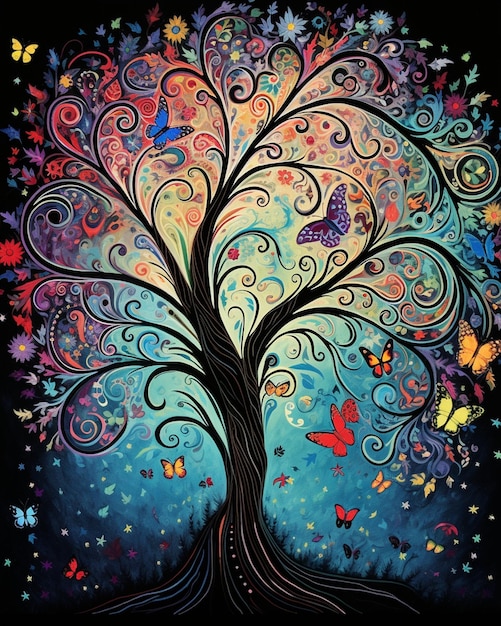 Tree of Life with Colorful Butterflies