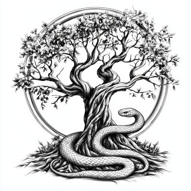 Tree of Life with Snake Tattoo Design