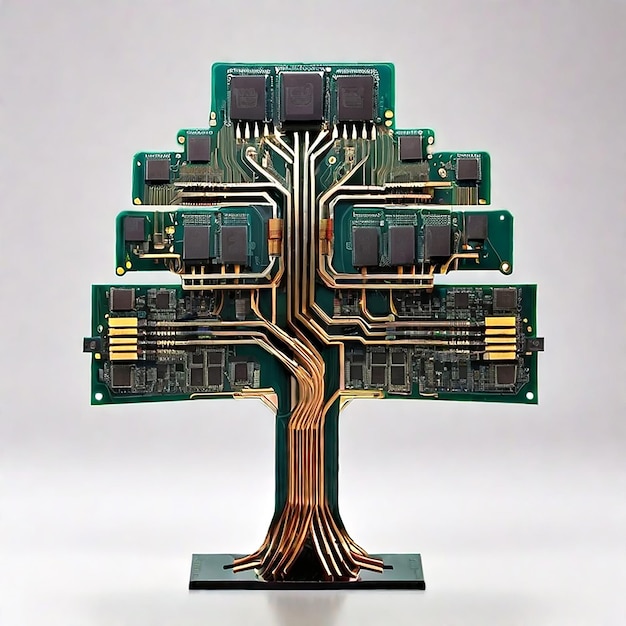 a tree made of electronic components is shown on a white background