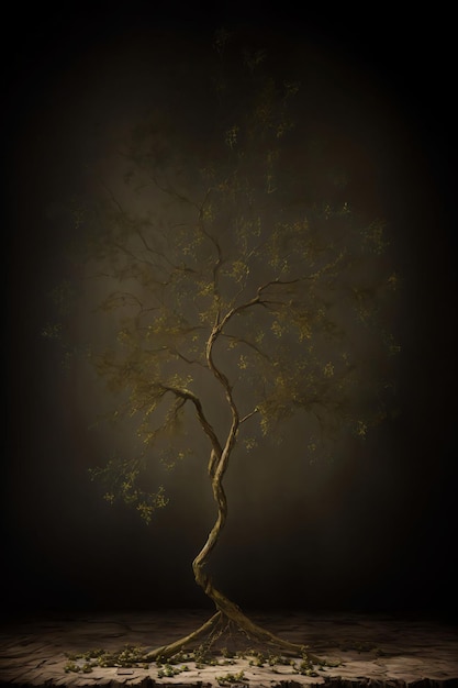 A Tree In The Middle Of A Dark Room