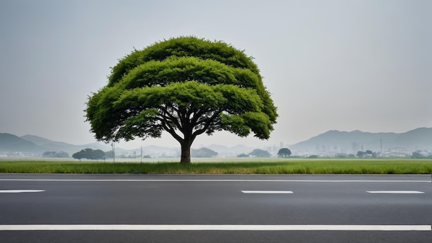 a tree in the middle of a road