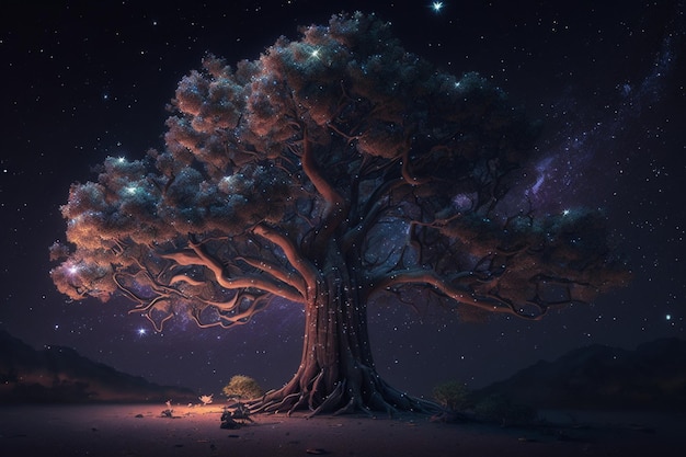 A tree in the night sky