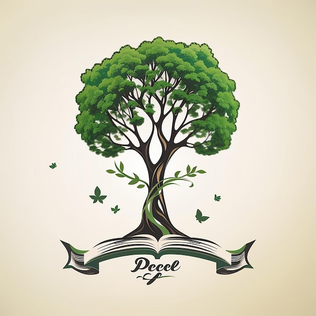 Tree pen logo design template Writer love and nature logo concept