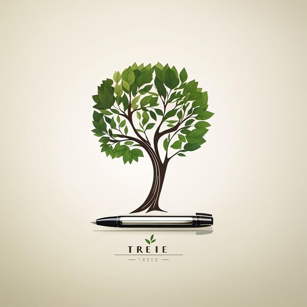 Tree pen logo design template Writer love and nature logo concept