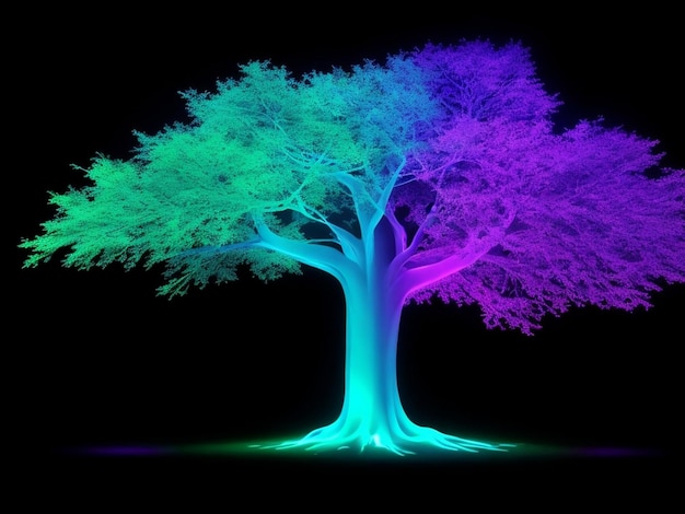 tree picture with there tone neon color motion graphic on isolated black background