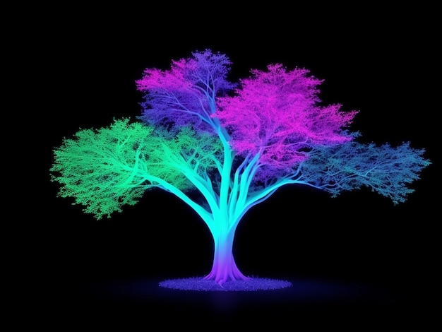 tree picture with there tone neon color motion graphic on isolated black background