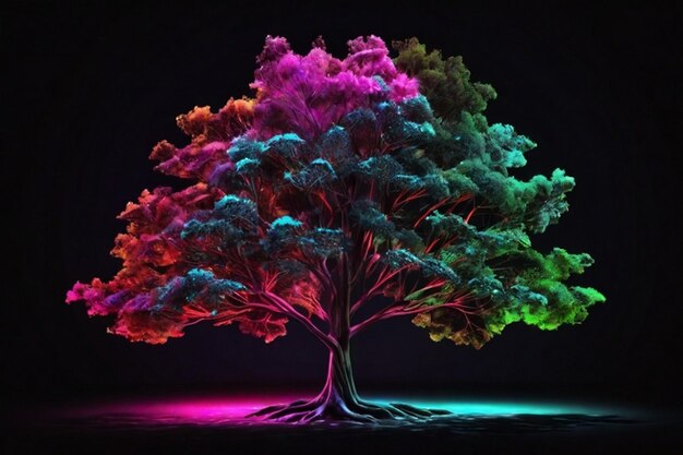 tree picture with there tone neon color motion graphic on isolated black