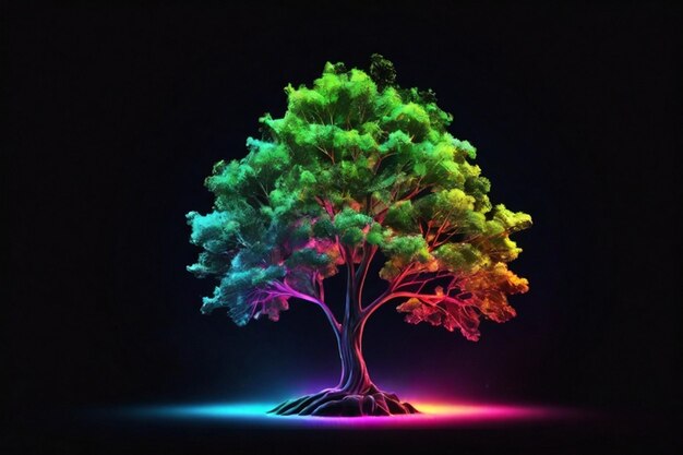 tree picture with there tone neon color motion graphic on isolated black