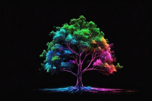 tree picture with there tone neon color motion graphic on isolated black