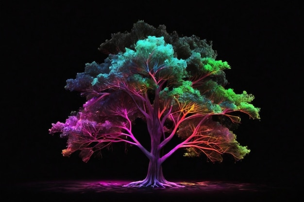 tree picture with there tone neon color motion graphic on isolated black