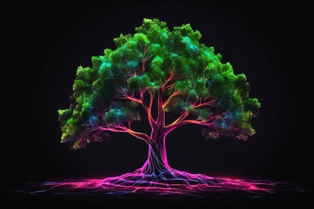 Photo tree picture with there tone neon color motion graphic on isolated black