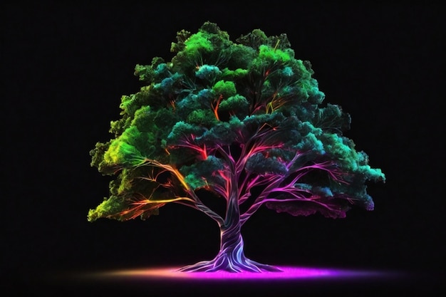 tree picture with there tone neon color motion graphic on isolated black