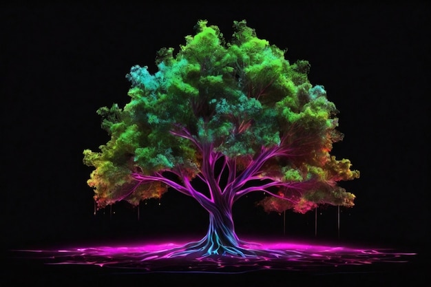 tree picture with there tone neon color motion graphic on isolated black